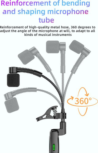 JAMJUM WS-MIC2 Kabelloses Akustisches Instrumentenmikrofon in Schwarz mit HD-Klangqualität für Saxophon - Bild 1