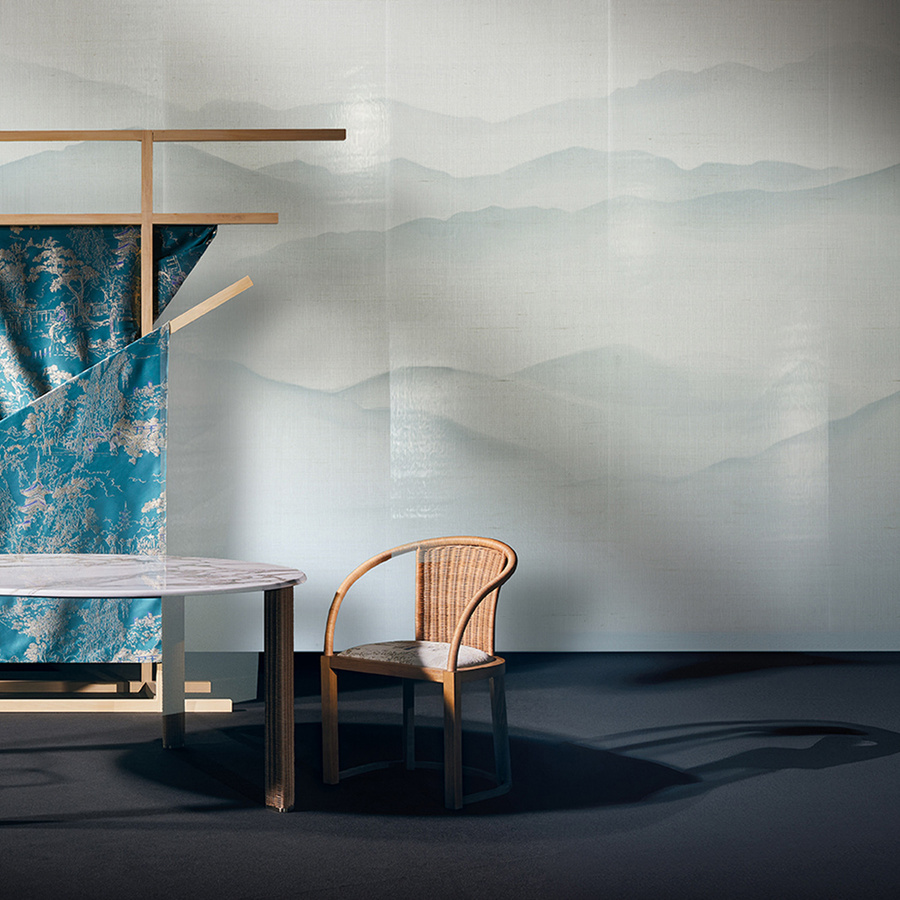 Armani Casa Mural Basho 9900 Wandtattoo in Blau mit abstraktem Design und Textiloptik - Bild 1