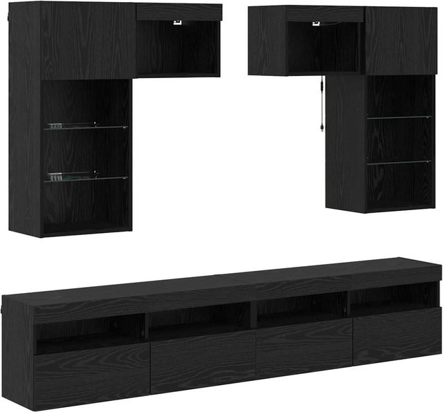vidaXL TV-Wandregal Set 6-teilig in Artisan-Eiche und Schwarz, modernes Wandregal-Set aus Holzwerkstoff für Wohnraum und Schlafzimmer - Bild 1