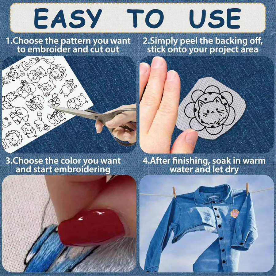 50 Stück wasserlösliche Stickerei-Stick- und Stichtransfers aus Papier, selbstklebend, weiß - Bild 3