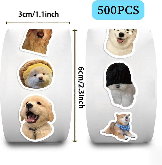 AnimeWorlds Store Washi-Tape mit niedlichen Hunde-Emojis in Multicolour, 500 Stück pro Rolle zur Dekoration von Tagebuch und Umschlägen - Bild 1