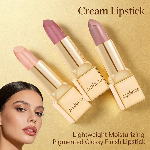 zephoco Creme-Lippenstift, Nude Pink, Metallisch, Feuchtigkeitsspendend - Bild 1