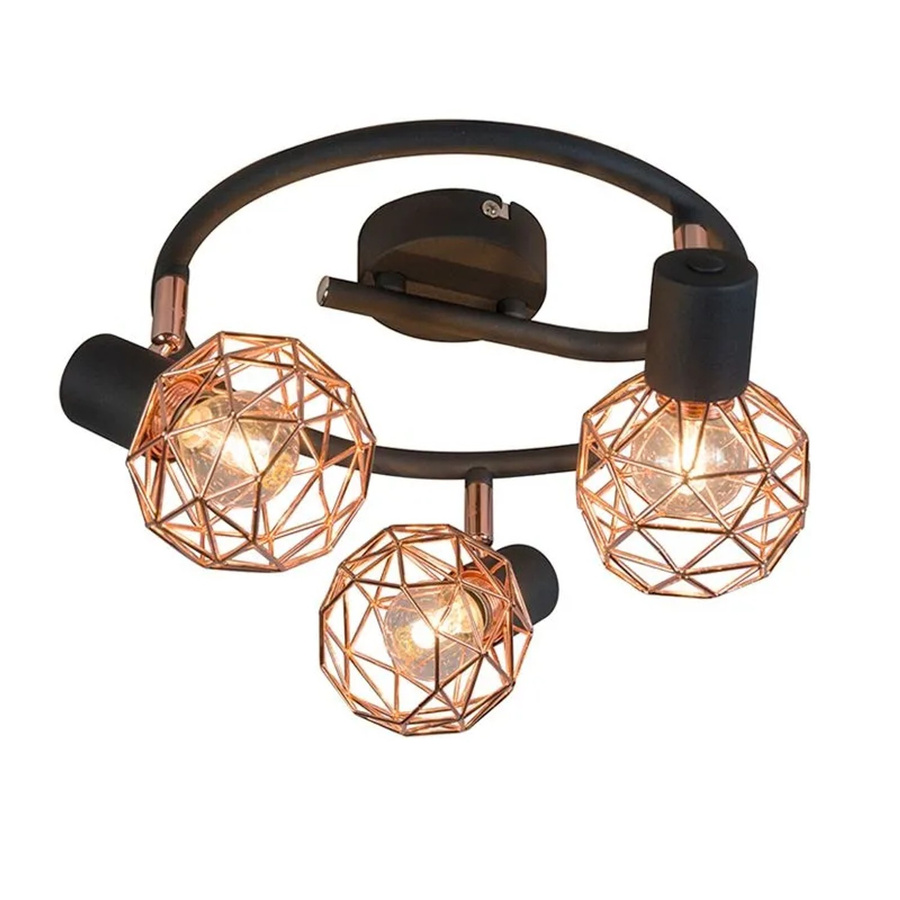 QAZQA Moderner Deckenstrahler in Schwarz und Kupfer mit 3-flammigem Mesh-Design, dimmbar, E14 - Bild 2