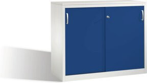 C+P Akten-Sideboard Acurado mit Schiebetüren, 2 Ordnerhöhen, Front Enzianblau, Korpus Lichtgrau, H: 100 cm, B: 120 cm, T: 50 cm - Bild 1
