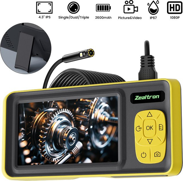 ZEMICAM Industrielles Endoskop mit 4,3 Zoll IPS Display, 1080P HD Mehrfachkamera, Autofokus und 8mm Linse zur Rohrinspektion - Bild 1