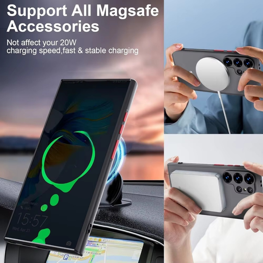 Mattierte magnetische Handyhülle für Samsung Galaxy S26 S25 S24 S23 S22 S21 S20 FE Ultra Hardcase mit weichen Kanten in Schwarz - Bild 4