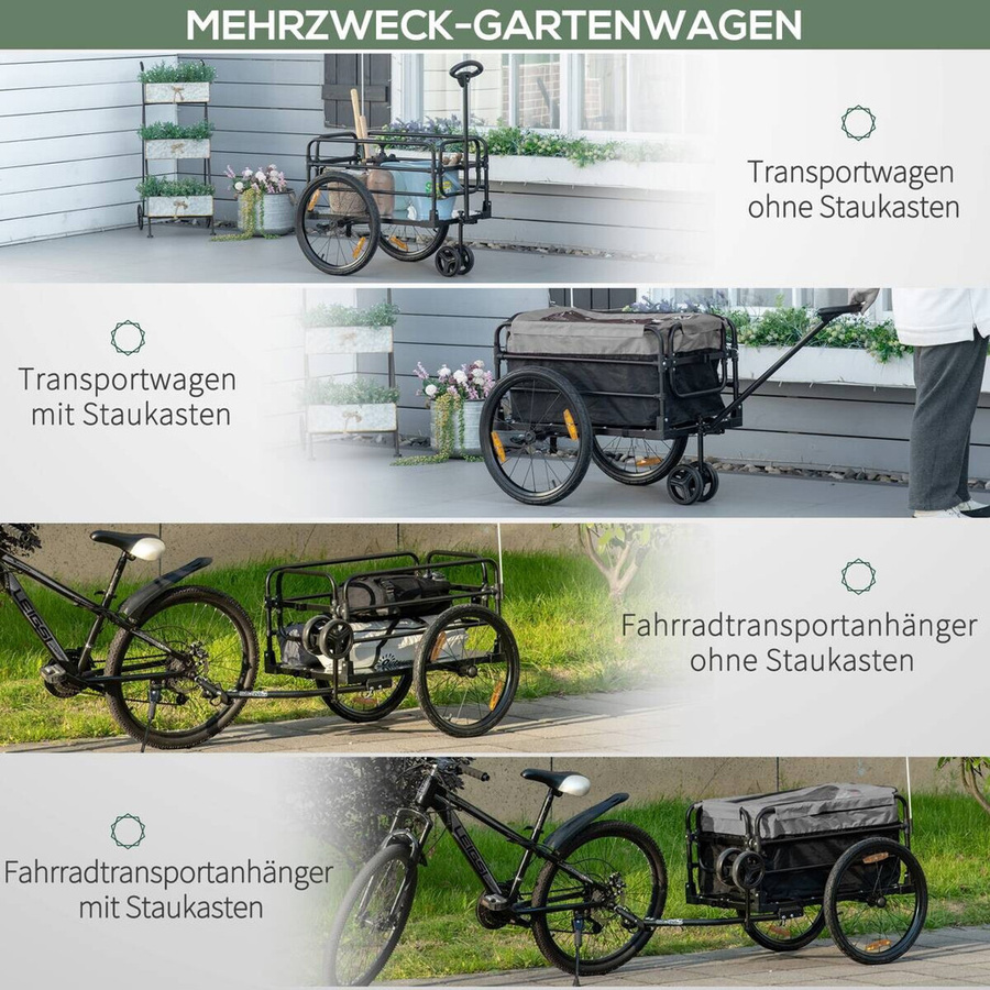 HOMCOM Fahrradanhänger mit 20 Zoll Luftreifen in Schwarz und Grau aus Stahl und 600D Oxford-Stoff, B/H/L: 64 x 130 x 103 cm - Bild 3