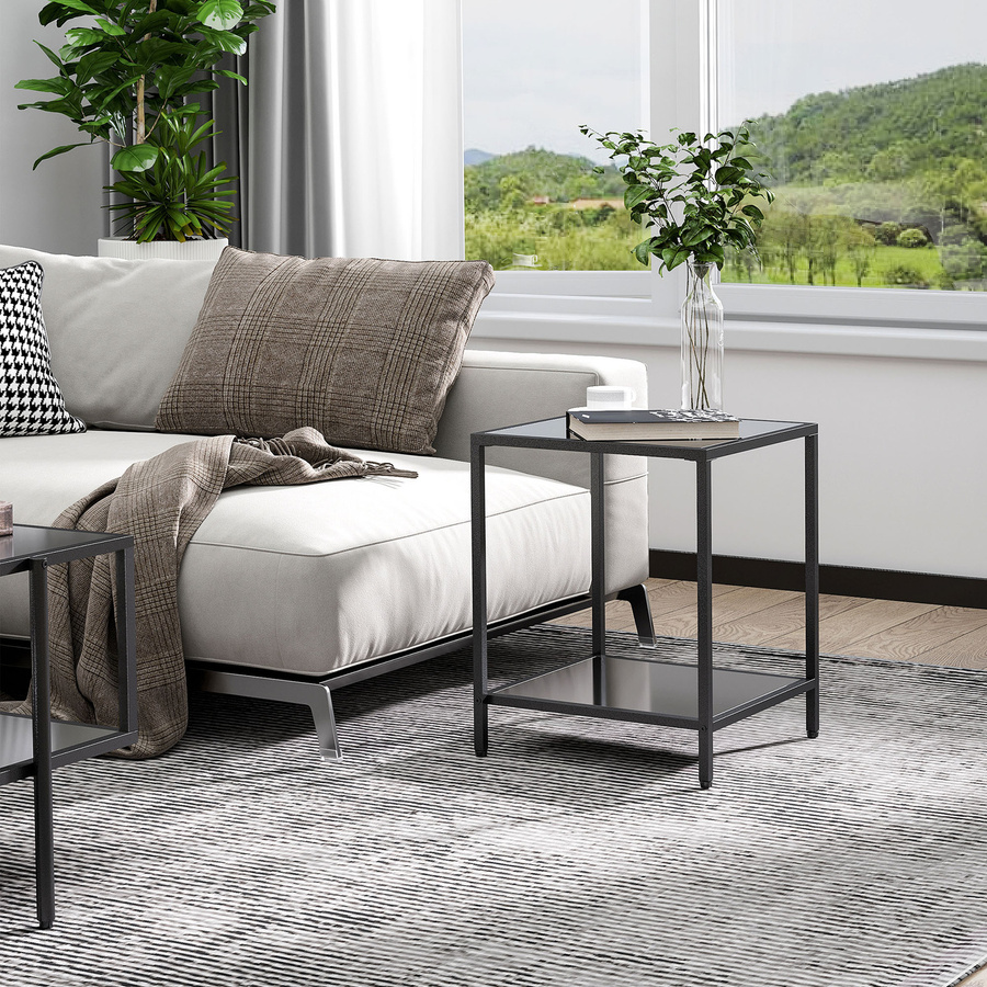 HOMCOM Beistelltisch mit 2 Ebenen aus Hartglas und Stahl in Schwarz, B/T/H: 40 x 40 x 50 cm - Bild 2