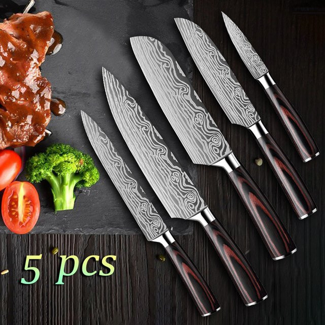 MDHAND 5-teiliges Küchenmesser-Set aus Edelstahl mit Pakkaholzgriff in Silber - Bild 1