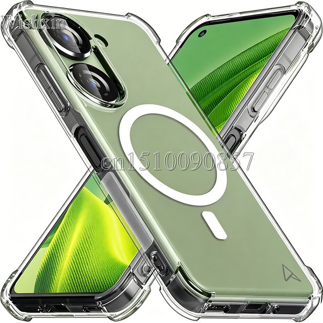 WISHXIN Stoßfeste MagSafe Hülle für Zenfone 10 10Z 9, Transparente TPU-Schutzhülle mit verstärkten Ecken für magnetisches kabelloses Laden - Bild 1