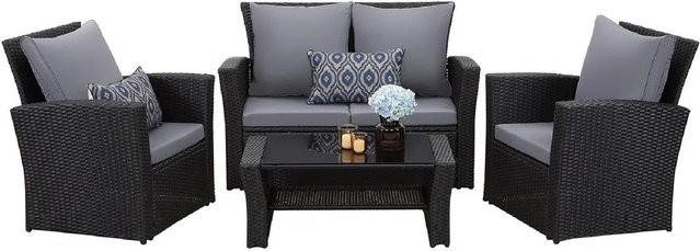 MeXo Poly Rattan Balkonmöbel Set für 4 Personen in Schwarz - Bild 1