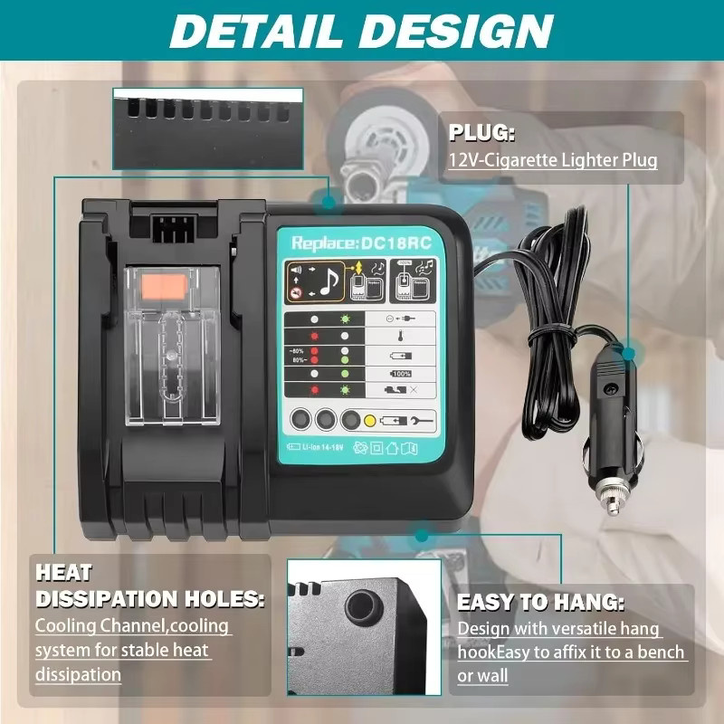 Makita DC18RC Li-Ion Akku 3A Autoladegerät für 18V und 14,4V Elektrowerkzeug-Akkus - Bild 4