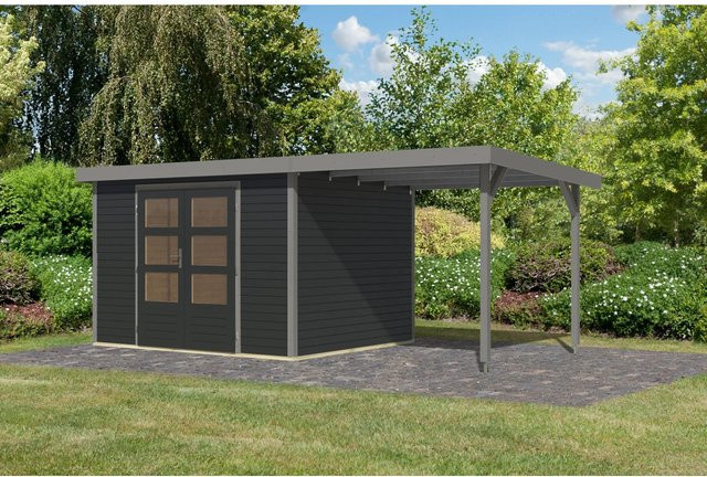 Karibu Gartenhaus Ernesto 5 m² mit Anbaudach in Anthrazit/Grau, B/T/H: 209 x 298 x 242 cm - Bild 1