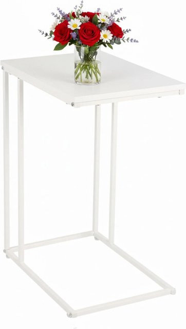 Relaxdays Beistelltisch in C-Form aus MDF und Eisen in Weiß im Industrial-Design, B/T/H: 64 x 50 x 35 cm - Bild 1