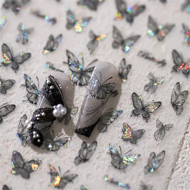 NAILFYOU Nail Art Aufkleber, schwarzer Schmetterling, glänzend - Bild 1