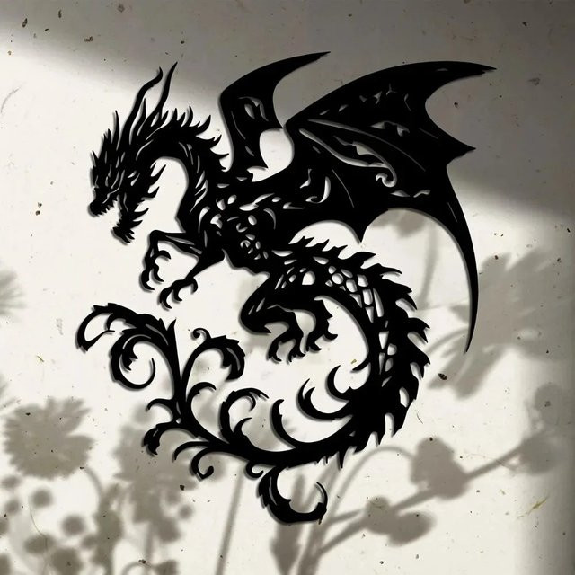 CIFBUY Drachen Wandkunst aus Metall in Schwarz, gotische Tier-Skulptur für Zuhause, Hof und Balkon, Breite: 39,98 cm, Höhe: 35,61 cm - Bild 1
