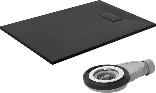 LuxeBath Duschwanne aus Mineralguss in Schwarz, rechteckig, mit Ablaufgarnitur, B/T: 120 x 80 cm, H: 3 cm - Bild 1