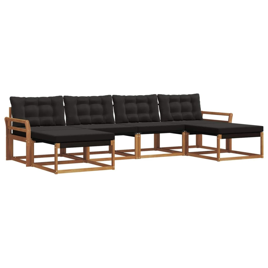 vidaXL Outdoor-Sofagarnitur 6-teilig aus Akazienholz und Textilene in Natur und Schwarz mit Kissen und Armlehnen - Bild 2