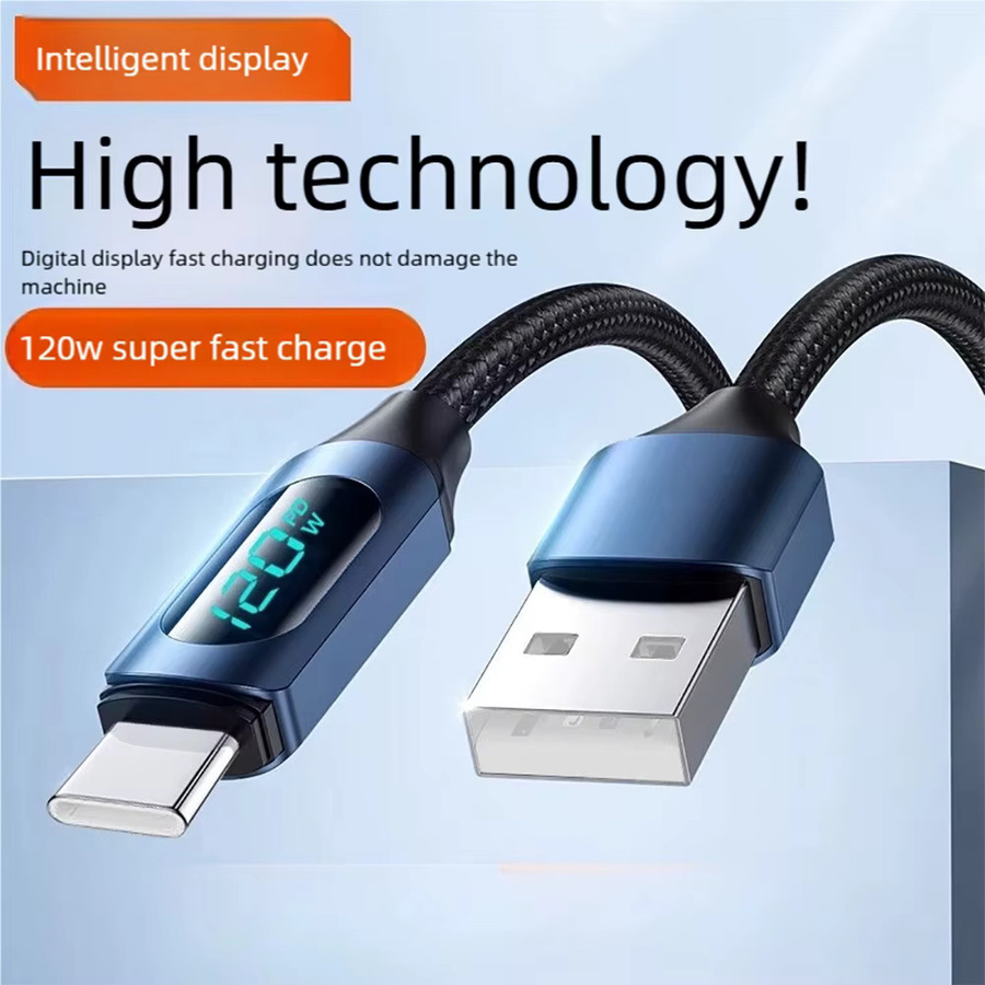 USB-A auf USB-C Datenkabel mit digitaler Anzeige, 120W Schnellladekabel 6A für iPhone, Samsung, Xiaomi und Huawei, Schwarz oder Blau - Bild 2
