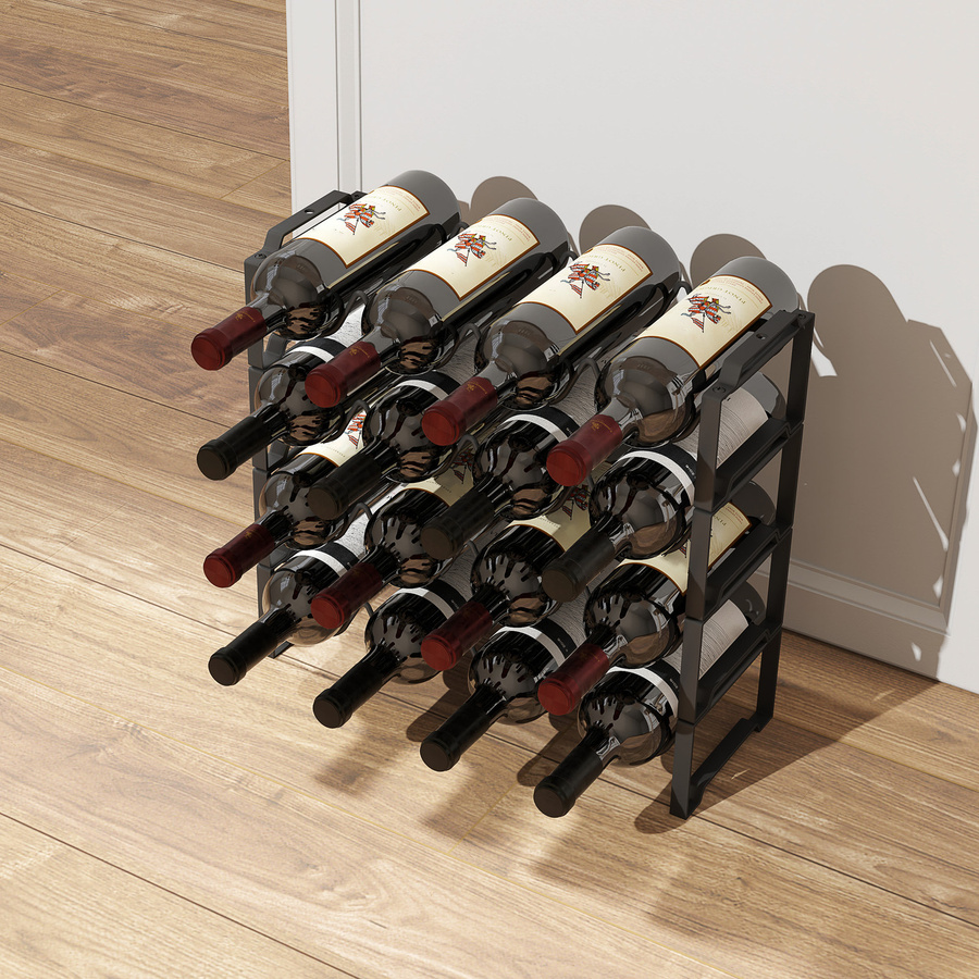 HOMCOM Weinregal aus Metall für 16 Weinflaschen, modernes Flaschenregal in Schwarz für Küche und Esszimmer - Bild 2