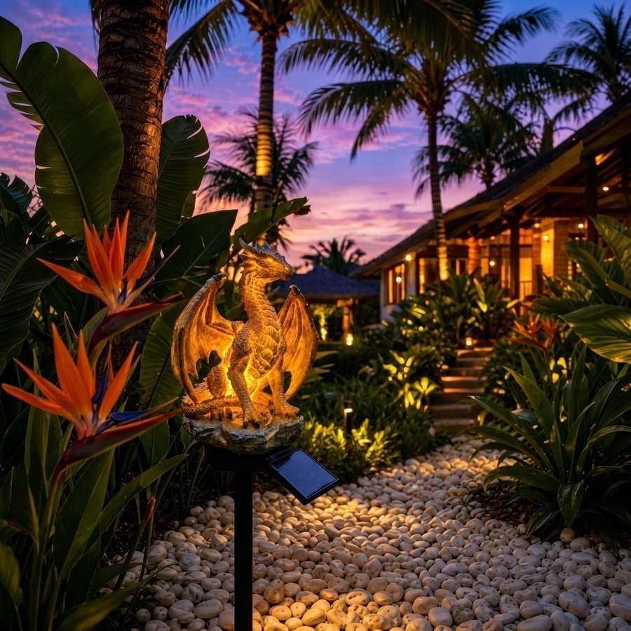 Solarbetriebene Drachen-Gartenleuchte als dekorative Outdoor-Skulptur für Garten, Rasen und Hof - Bild 2