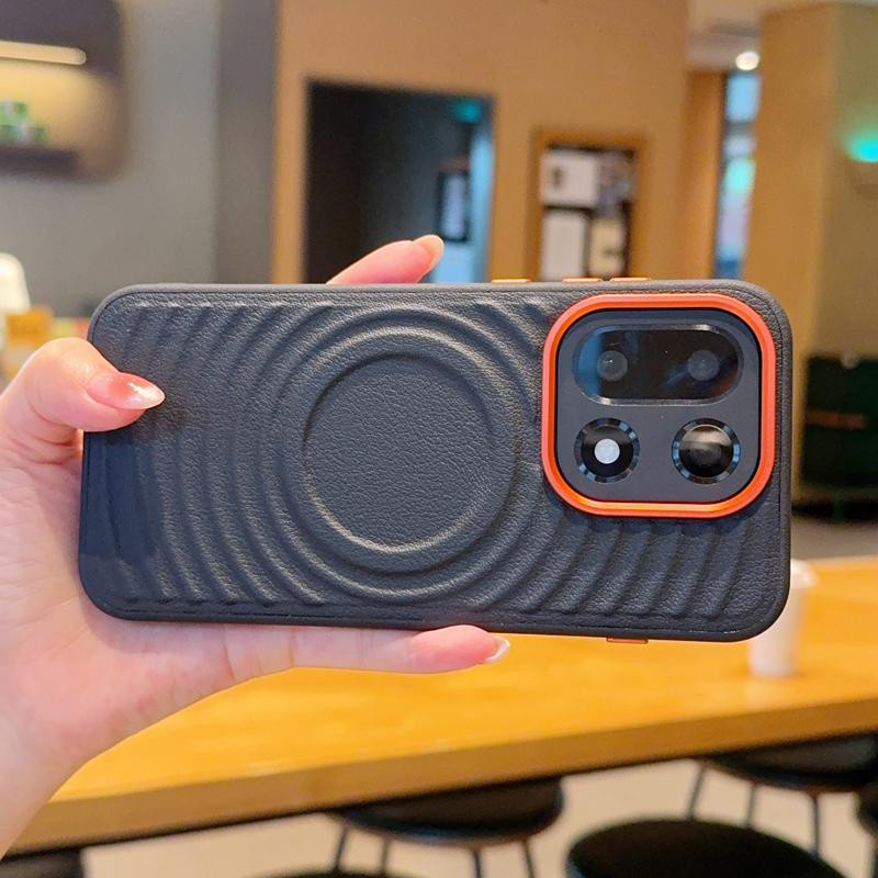 Magnetische OnePlus 15 Handyhülle aus PU-Leder mit Wellenmuster und Metall-Kameraobjektivschutz - Bild 2