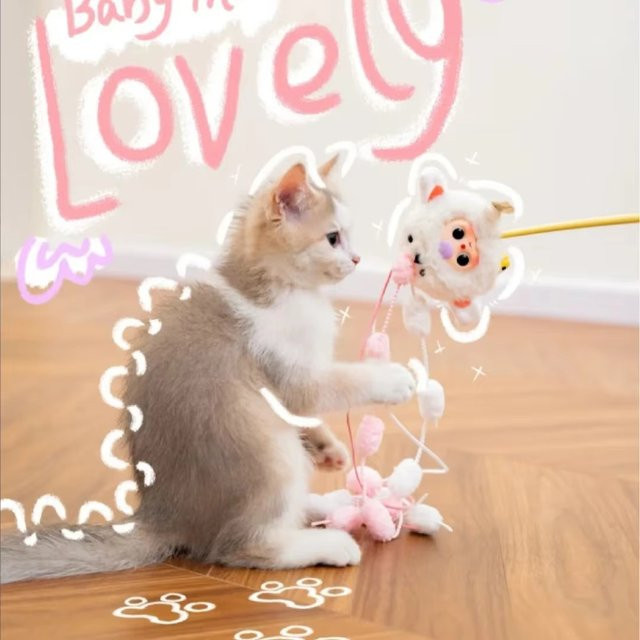 TOPTOY Three-Cat Teasing Stick Toy, Plüschmaterial, mit kleiner Glocke - Bild 1
