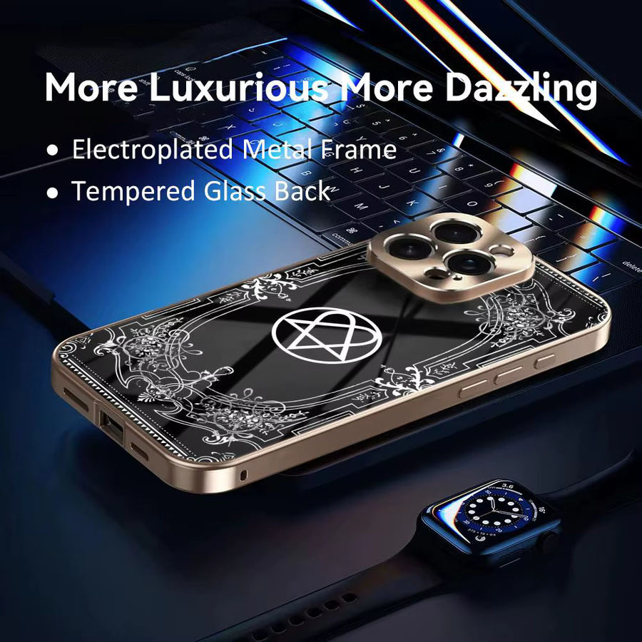 ROCK Band H-HIM Handyhülle für iPhone 17 16 15 14 13 12 Pro Max Plus mit galvanisiertem Metall-Stoßfänger in Schwarz - Bild 4