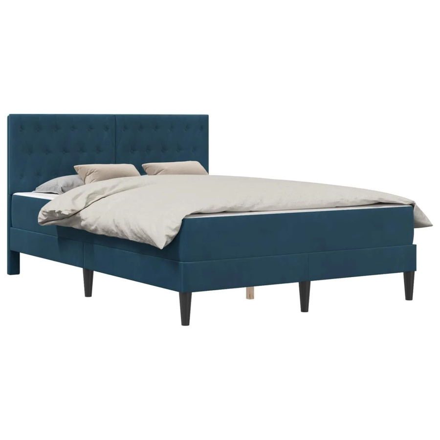 vidaXL Bettgestell mit Matratze und Kopfteil aus Samt in Blau, B/T/H: 124 x 192 x 280 cm - Bild 2