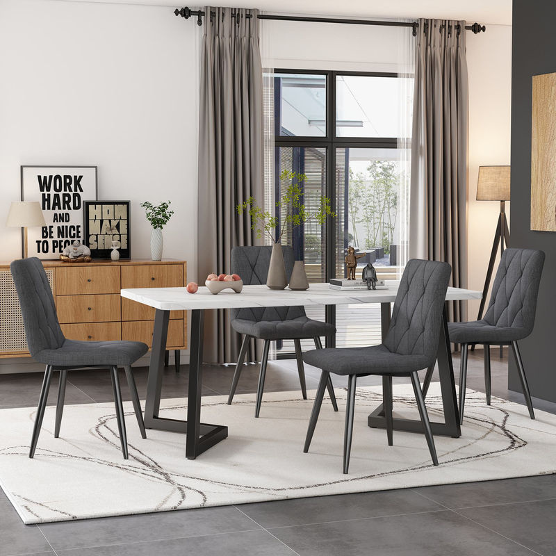 Set aus 4 Esszimmerstühlen in Grau mit Leinenoptik und Metallbeinen im modernen Design, B/T/H: 45 x 40 x 86 cm - Bild 2