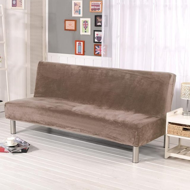 Elastischer Plüsch-Schlafsofa-Bezug aus Samt in Braun für armlose Futonbetten (L: 185-210 cm) - Bild 1