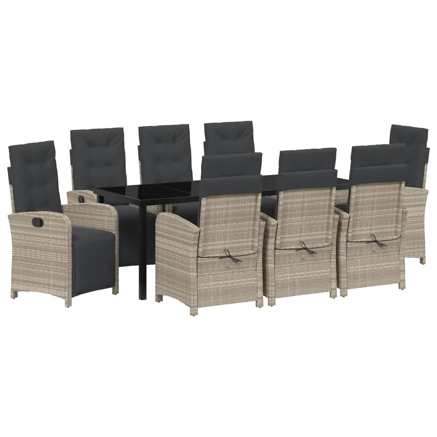 vidaXL Garten Essgruppe 9-teilig aus Poly-Rattan und Glas in Hellgrau - Bild 2