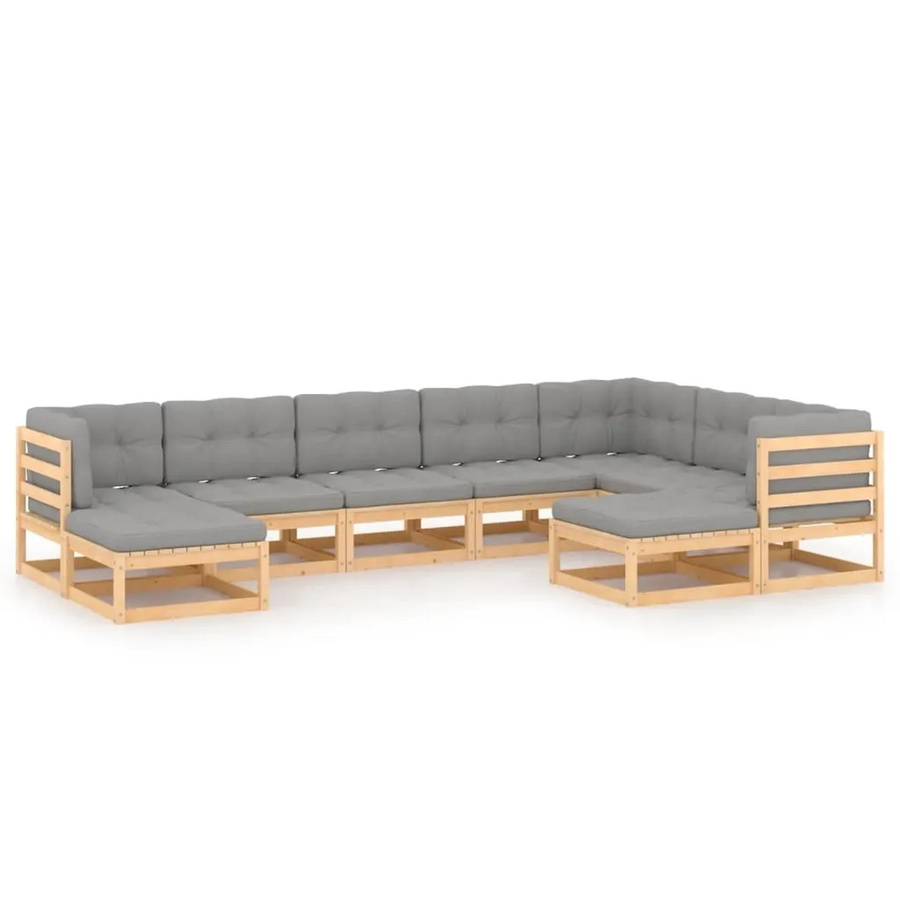 vidaXL 9-tlg. Garten-Lounge-Set aus massivem Kiefernholz in U-Form mit grauen Polstern - Bild 2