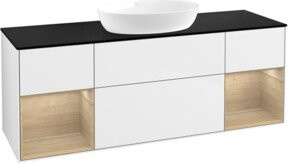 V&B Waschtischunterschrank Finion in Weiß lackiert mit Eichenregal, Breite: 160 cm - Bild 1