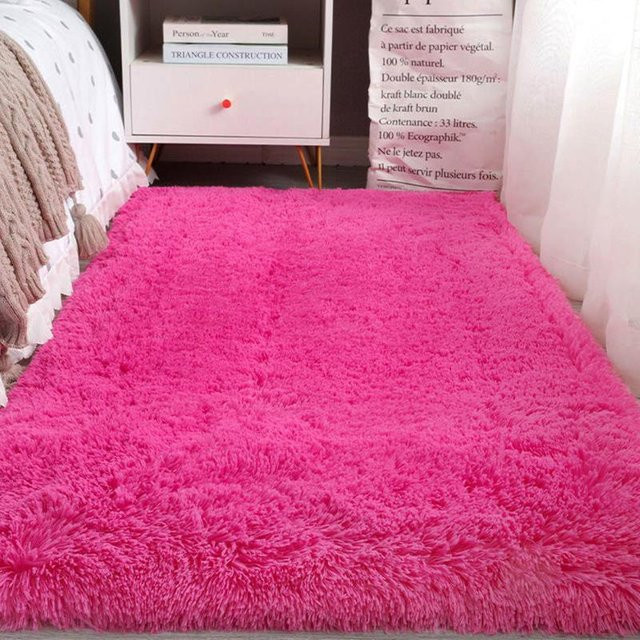 Runder Langhaarteppich in Pink, moderner Kunstfell-Teppich für Wohnzimmer und Schlafzimmer, waschbar und rutschfest, B/T: 40 x 60 cm - Bild 1