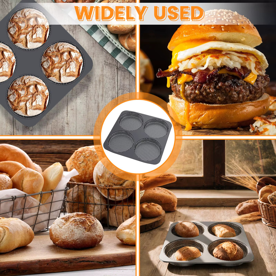 Willstar 4-Fach Hamburgerbrötchen-Backform aus Kohlenstoffstahl, Antihaft-Beschichtung, Schwarz - Bild 6