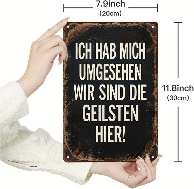 Vintage-Eisenblechschild EUROLA wallart Ich habe mich umgesehen Wir sind die Coolsten hier Heimdekoration Schwarz-Weiß B: 30 cm, H: 20 cm - Bild 1