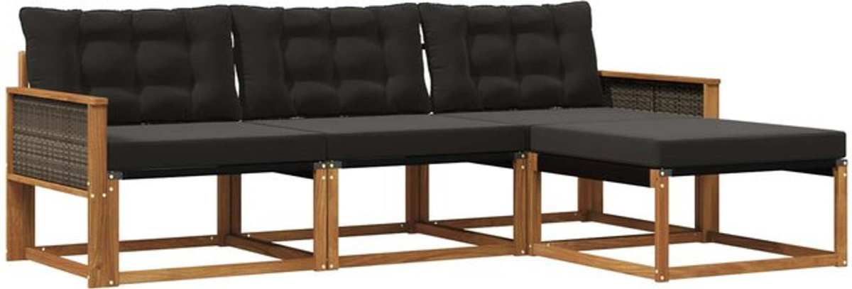 vidaXL Outdoor-Sofagarnitur aus Akazie und Polyrattan mit Kissen, 4-teiliges Loungemöbel-Set in Natur und Schwarz - Bild 1