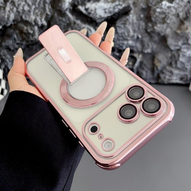 Magnetische Ständerhülle für Apple iPhone 13 Pro in Rose Gold, halbtransparente mattierte Schutzhülle - Bild 1