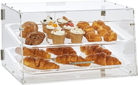 VEVOR Gebäck-Vitrine aus Acryl, 2-stöckige kommerzielle Bäckerei-Auslage mit Hintertür und abnehmbaren Regalen, transparent, B/T/H: 52,6 x 33,5 x 30,2 cm - Bild 1