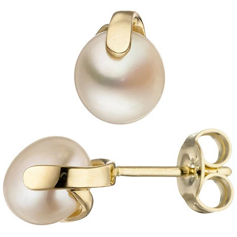 Colfem Ohrstecker 585 Gelbgold, Süßwasser Perlen, Unisex - Bild 1