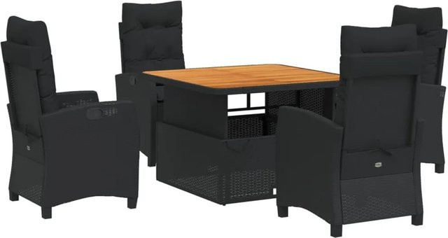 vidaXL 5-teilige Garten-Essgruppe aus Polyrattan und Akazienholz in Schwarz und Braun mit Kissen - Bild 1