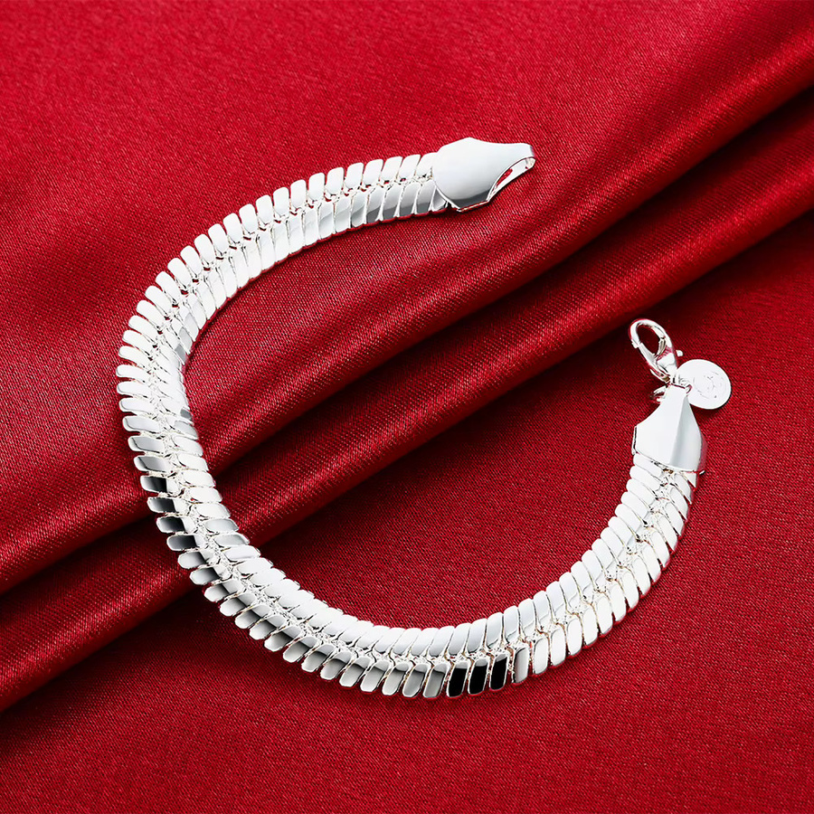 Armband 925 Silber, 10mm, Flache Schlange Knochen Kette, Herren - Bild 3