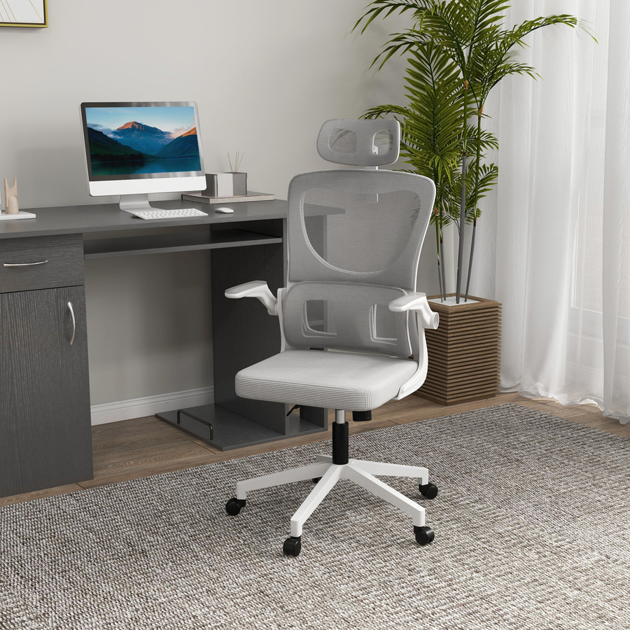 Vinsetto Ergonomischer Bürostuhl in Grau mit Kopfstütze, Armlehnen und Lendenstütze, höhenverstellbarer Schreibtischstuhl mit Wippfunktion für dein Home-Office - Bild 2