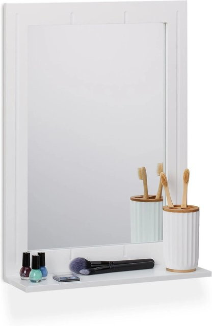 Relaxdays Badspiegel aus Glas und MDF in Weiß mit Ablage, B/T/H: 55 x 40 x 12 cm - Bild 1