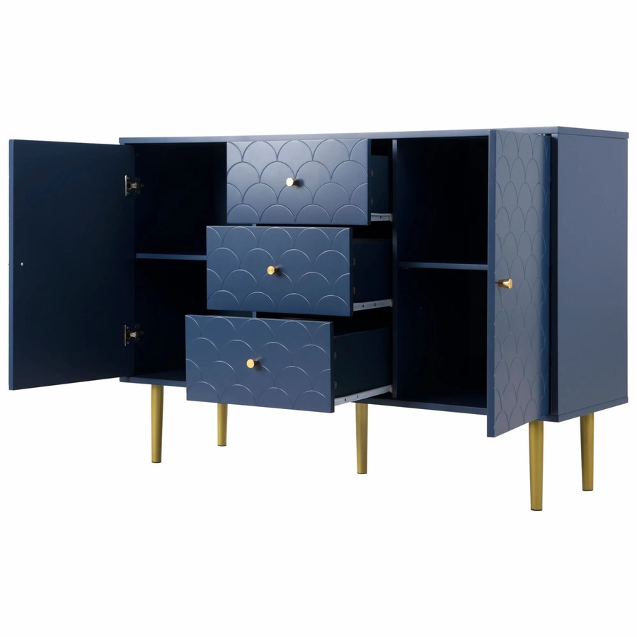 okwish Sideboard mit Türen und Schubladen in Marineblau, B/T/H: 120 x 40 x 83 cm - Bild 2