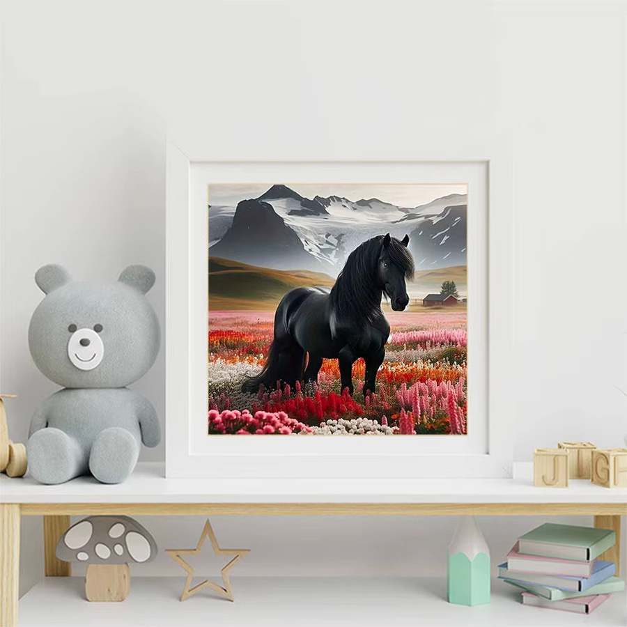 Huacan Diamant-Mosaik Set Pferd Tierlandschaft in Mehrfarbig, runde Wandkunst für Erwachsene - Bild 3