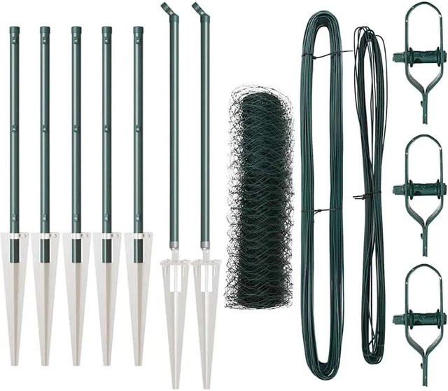 vidaXL Zaunpfosten aus Stahl und PVC in Grün, 10 Stück, Höhe: 0,4 m, Durchmesser: 3,6 cm - Bild 1