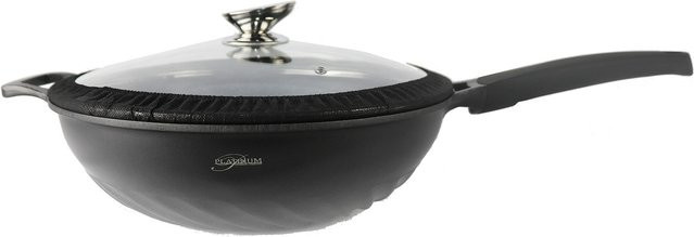 Platinum Aluguss Wok Bratpfanne mit Deckel aus Aluminium und Keramik, Schwarz, Durchmesser: 32 cm - Bild 1