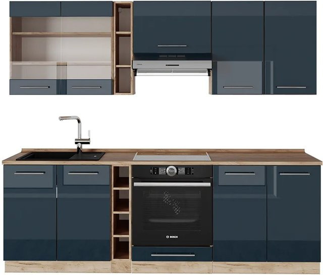 Vicco Küchenzeile Fame-Line Eiche Dunkelblau Hochglanz Breite: 235 cm - Bild 2